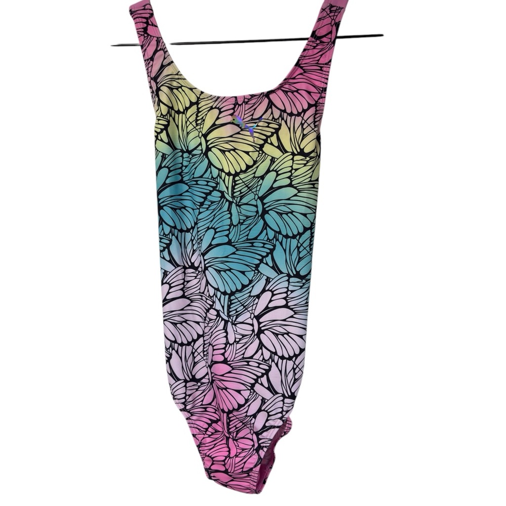 PUMA ONE PIECE CROSSBACK AOP SWIMSUIT LILAC CHIFFON SIZE LARGE NEW WITH TAGS